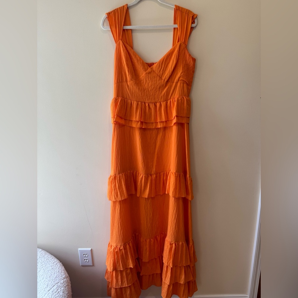 DeDe Orange Sleeveless Ruffle Dress